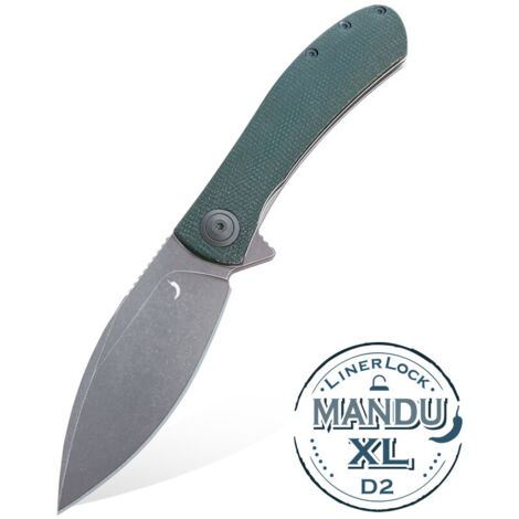 Cuchillos Trollsky Mandu XL Liner Lock Dark Bead Blast D2 Green Micarta (1/5)