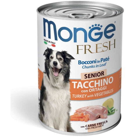 Paté de pavo fresco con verduras para perros mayores Monge 400 g