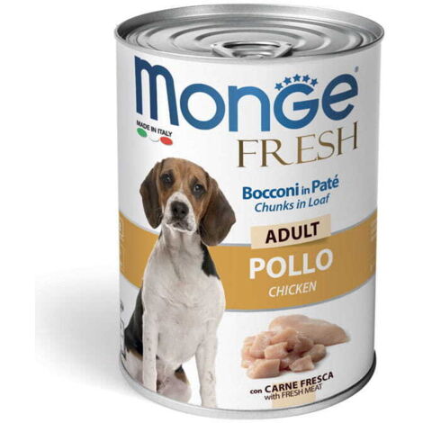 Paté fresco Monge Dog y trozos de pollo 400g