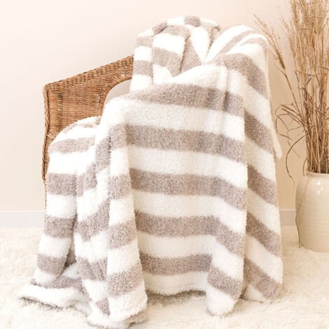 Manta decorativa GALA 160x200 cm - beige y blanco, rayas, suave forro polar