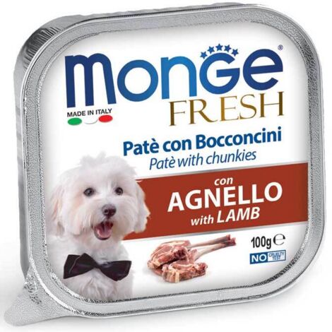 Paté de cordero fresco Monge Dog y trozos 100 g