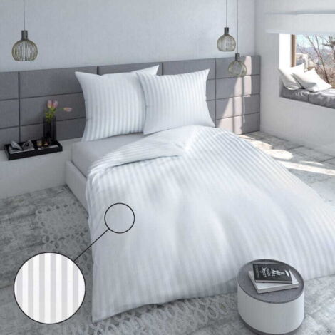 Ropa de cama de satén 160×200 rayas blancas de 2 cm con cuentas de hotel