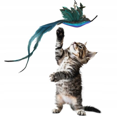 Juguete para gatos colibrí con plumas y cascabel, pájaro intercambiable para caña de pescar (1/5)
