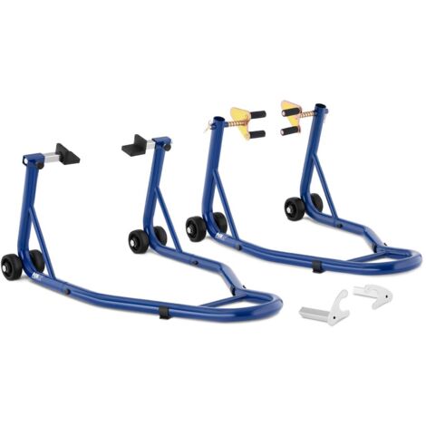 Juego de soportes elevadores para motocicletas, delanteros y traseros, hasta 200 kg.