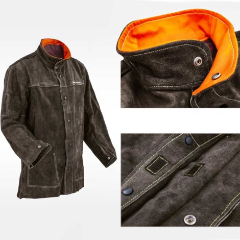 Chaqueta de soldadura de cuero protectora duradera, talla L (1/5)