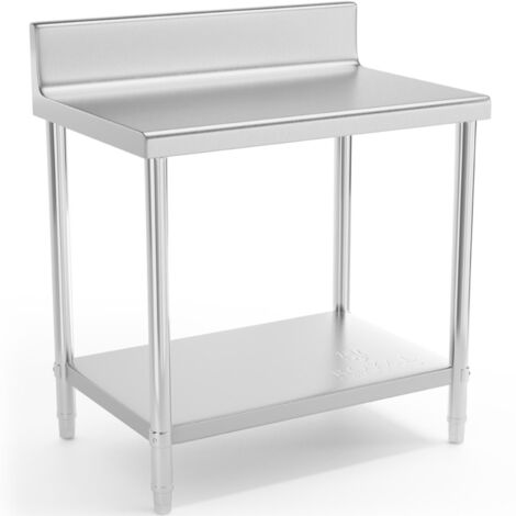 Mesa de trabajo de acero inoxidable de pared con borde y estante 90x60cm (1/5)