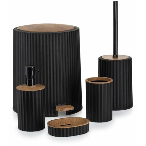Conjunto de baño 5 piezas Roza negro/madera (1/5)