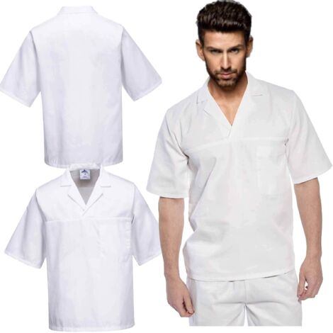 Blusa de trabajo de panadero M túnica con mangas cortas blanca ligera OEKO TEX (1/2)