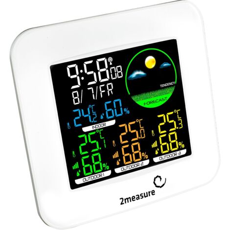 Estación Meteorológica Kalawen Con Pantalla LCD A Color, 3 Sensores Inalámbricos, Mide Temperatura, Humedad Y Presión, Pronóstico Del Tiempo, Fase Lunar, Alarma, Para Interior Y Exterior