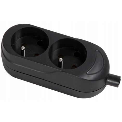 ENCHUFE DOBLE 16A 250V DESMONTABLE CON CABLE NEGRO - VT-302-0121 (1/2)