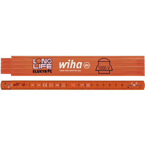 Wiha Metro plegable para electricista Longlife 2 m métrico, de 10 eslabones 15 mm (42068)