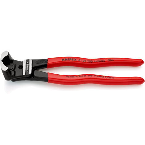KNIPEX 61 01 200 Cortabulones de corte frontal gran efecto palanca recubiertos de plástico Negro atramentado 200 mm