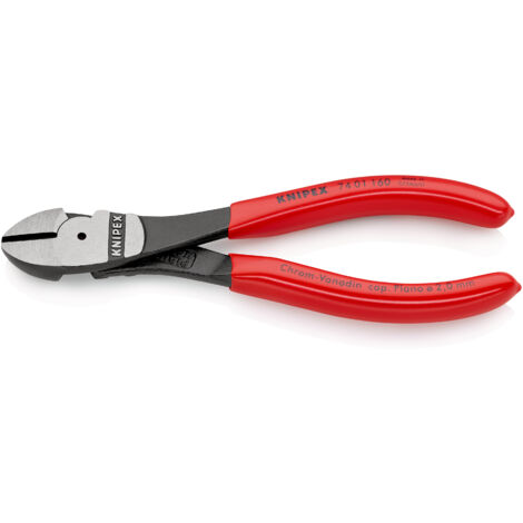 KNIPEX 74 01 160 Alicates de corte diagonal de fuerza recubiertos de plástico Negro atramentado 160 mm
