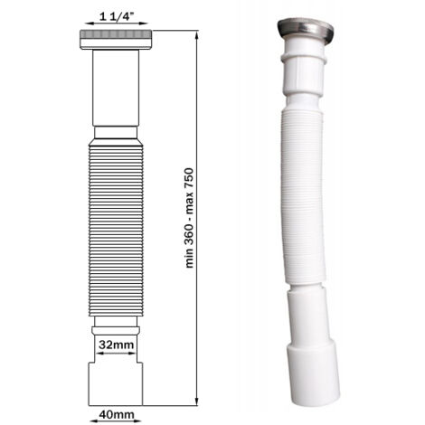 Sifón extensible universal con tuerca, 5/4"" x 32/40 mm (1/2)