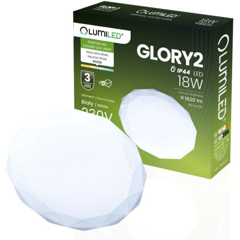Lámpara de techo LED de superficie 18W IP44 redonda GLORY Diamond 33cm (1/5)