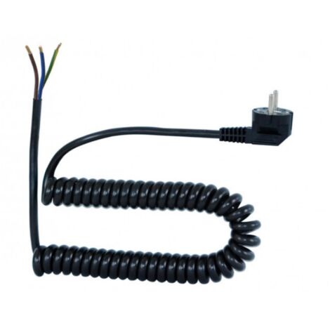 Cable de conexión en espiral - enchufe acodado 3x1,5 05VVH8-F negro - 5 m