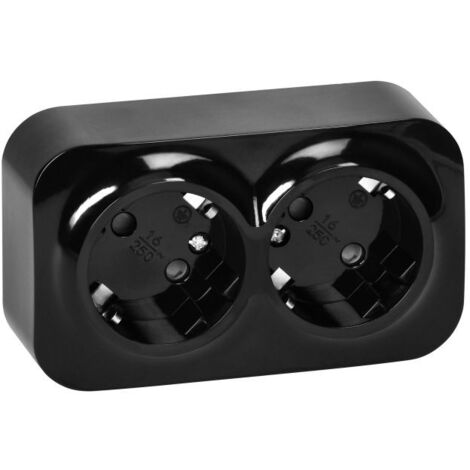 Base de enchufe doble de superficie Schuko ToDo 2x2P+Z IP20 negra