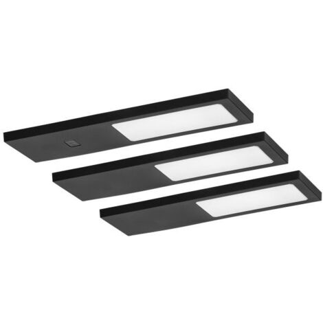 PLANA set de 3 lámparas LED bajo mueble, 3x4W, 3x240lm, 4000K, con interruptor sin contacto, color negro