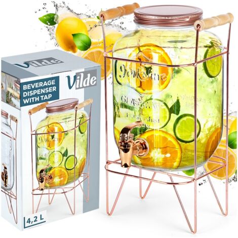 Jarra para bebidas con grifo y soporte, grifo para bebidas, agua, limonada, 4,2L, oro rosa, VILDE 139602 (1/5)