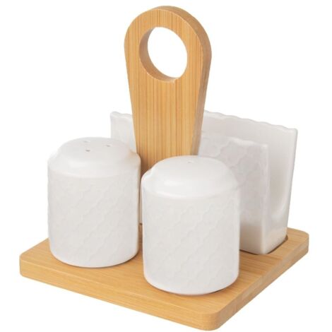 Salero y pimentero de porcelana con soporte WHITELINE, 3 piezas. (1/5)