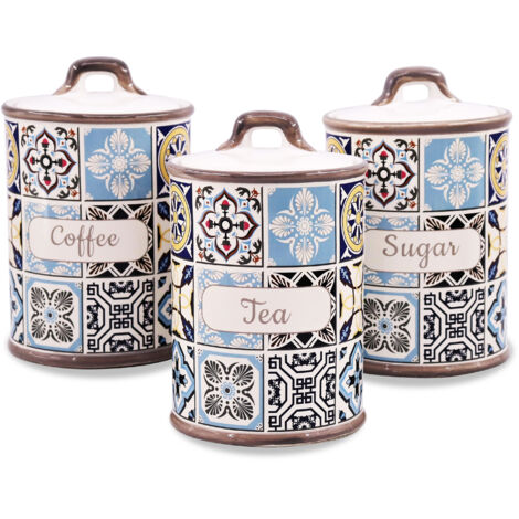 Juego de 3 recipientes de cerámica para café, té y azúcar MAESTRO Vacaciones en Oporto MR-20005-03CS (1/4)