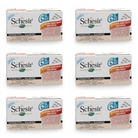 Comida h煤meda para gatos SCHESIR Set de pescado con at煤n y salm贸n 36x50g