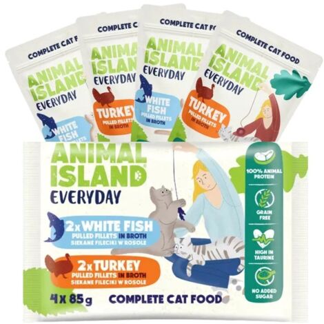 ANIMAL ISLAND Comida húmeda para gatos Pavo Filete de pescado blanco 4x85g (1/3)