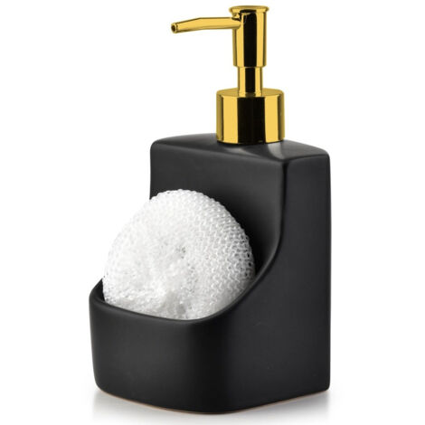 Dispensador de líquido lavavajillas para cocina, recipiente para esponja, estropajo, negro y dorado (1/5)