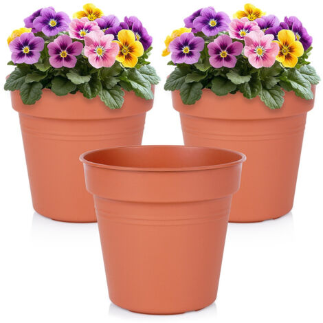 3 macetas de plástico marrón para plantas, flores y hierbas (17 x 15,5 cm) (1/5)