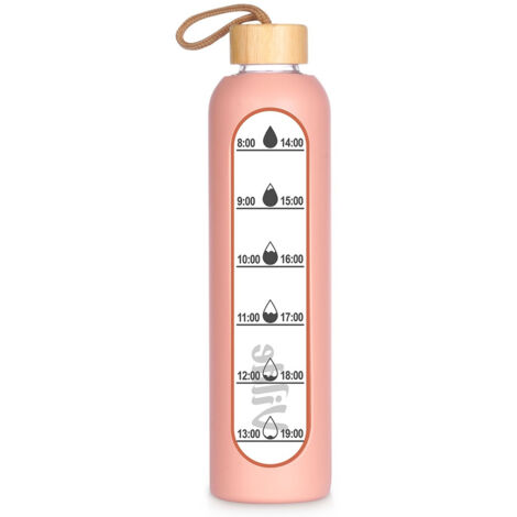 Botella motivacional para bebidas de agua, vidrio, silicona, botella deportiva grande, 1 l (1/5)