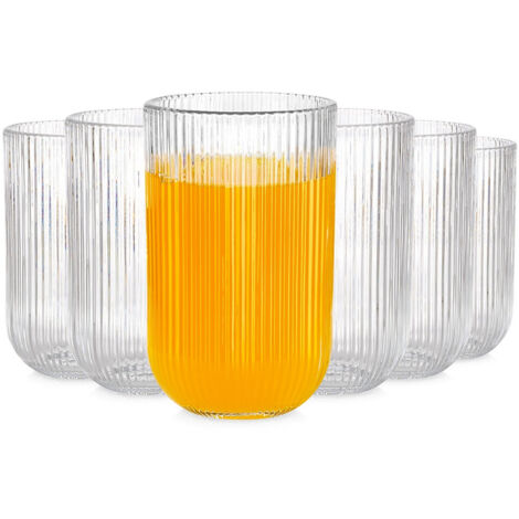 6 vasos acanalados para bebidas, agua y refrescos, juego de vasos de 400 ml (1/5)