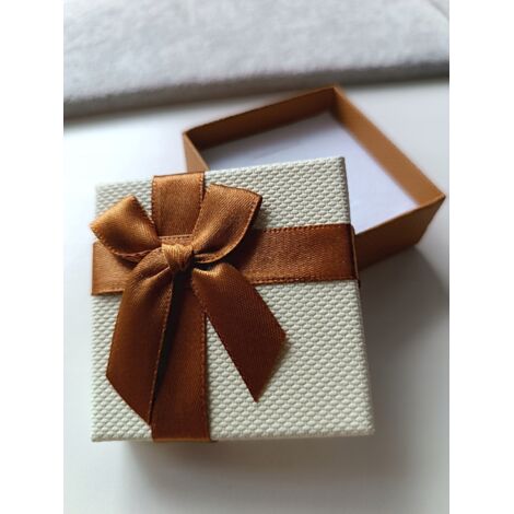 Elegante caja de regalo beige y marrón con lazo de 5,5 x 5,5