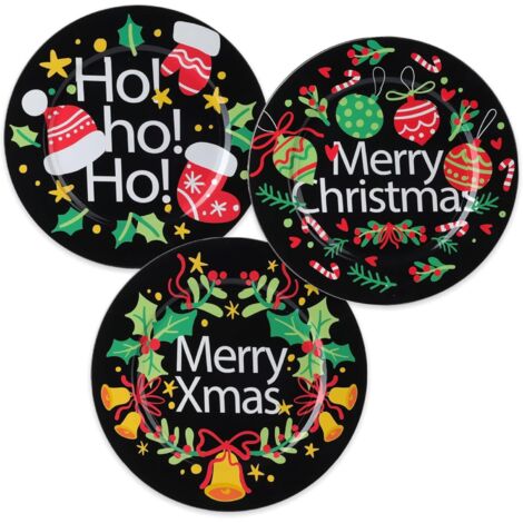 PLATO NAVIDEÑO PLATOS DECORATIVOS DE PLÁSTICO NEGRO 3 PATRONES 33cm (1/5)