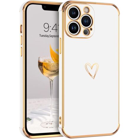 FUNDA DE SILICONA PARA APPLE IPHONE 13 PRO, ACCESORIOS ORO BLANCO, CORAZÓN A2483 (1/5)