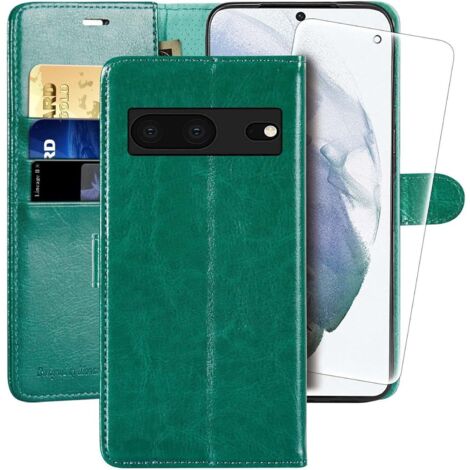 FUNDA TAPA DE CUERO PU VERDE CON VIDRIO TEMPLADO PARA GOOGLE PIXEL 7 (1/5)