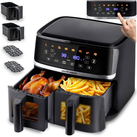 Freidora de aire grande 10,2l Air fryer XL doble cámara Berdsen 1700W BD-657 negra