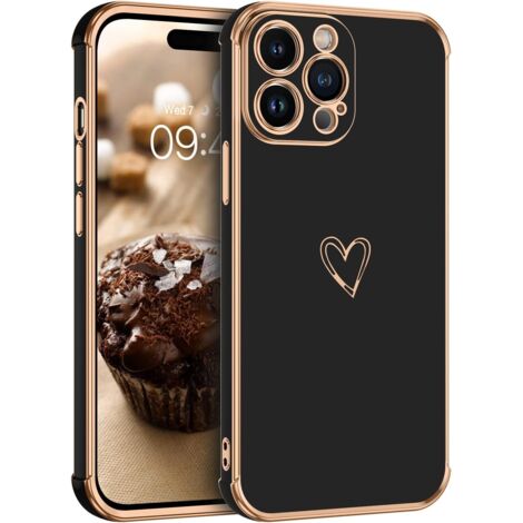 FUNDA PARA APPLE IPHONE 14 PRO MAX DE SILICONA CON MARCO NEGRO Y DORADO A2894 A2651 (1/5)