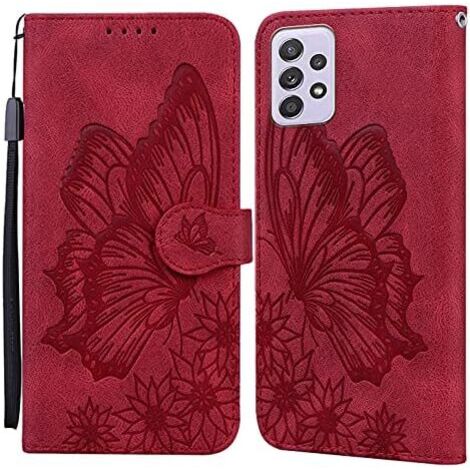 FUNDA PARA SAMSUNG GALAXY A52 5G/4G CERRADA CON SOLAPA MARIPOSAS ROJAS EN RELIEVE (1/5)