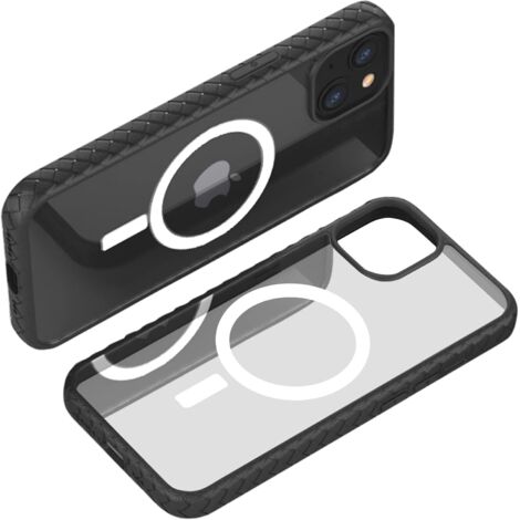 FUNDA PARA IPHONE 12/12 PRO MARCO NEGRO PARTE TRASERA TRANSPARENTE MAGSAFE (1/3)