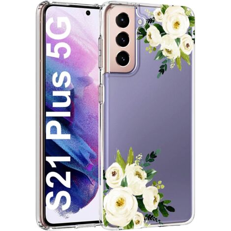 FUNDA DE SILICONA PARA SAMSUNG GALAXY S21, TRANSPARENTE CON MOTIVO DE FLOR BLANCA (1/5)