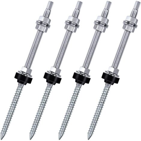 4x TORNILLOS DE DOBLE ROSCA M10x200mm PARA SOPORTE FOTOVOLTAICO PARA PANELES FOTOVOLTAICOS V2A