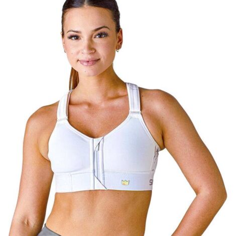 Sujetador deportivo Shefit blanco con sujeción media plateada ajustable talla 5XL (1/4)