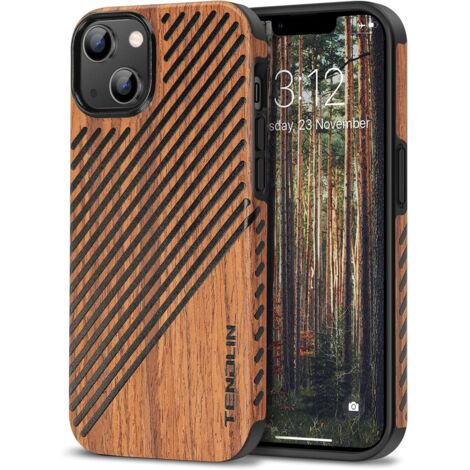 FUNDA DE CRISTAL PARA IPHONE 14 Plus 6.7' IMITACIÓN MADERA MARRÓN (1/5)