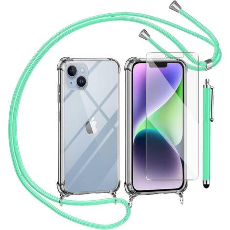 FUNDA PARA APPLE IPHONE 14 Plus DE VIDRIO TEMPLADO CON CORDÓN Y LÁPIZ ÓPTICO VERDE (1/5)