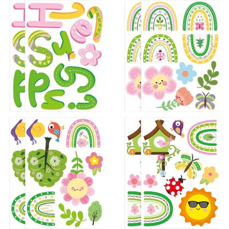 PEGATINAS PARA VENTANAS BOHO ARCOÍRIS COLORIDO FLORES DE PRIMAVERA PLANTAS DECORACIONES (1/5)