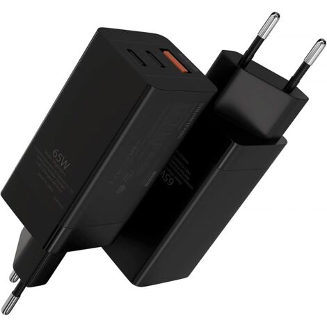 Cargador USB C 65W Carga rápida USB-A SHUMEIFANG Negro 3 en 1 QC Samsung (1/5)