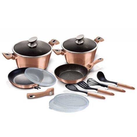 BERLINGER HAUS BH-7058 JUEGO DE BATERÍA DE COCINA DE GRANITO ORO ROSA 13 PIEZAS (1/5)