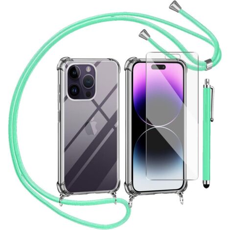 FUNDA PARA IPHONE 14 PRO 6.1' PANTALLA DE CRISTAL CORDÓN VERDE (1/5)
