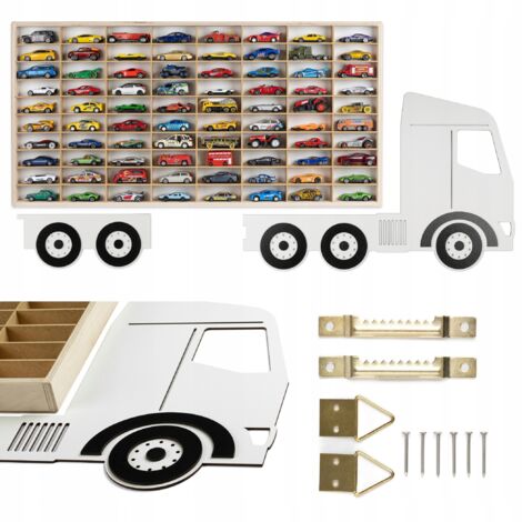 Estantería de camión para muelles - 80 compartimentos, de madera, con ruedas Hot Wheels acopladas