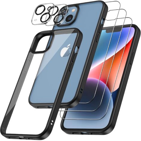 FUNDA PARA IPHONE 14 Plus CON MARCO NEGRO Y 3 PROTECCIONES DE CÁMARA DE VIDRIO TEMPLADO (1/5)
